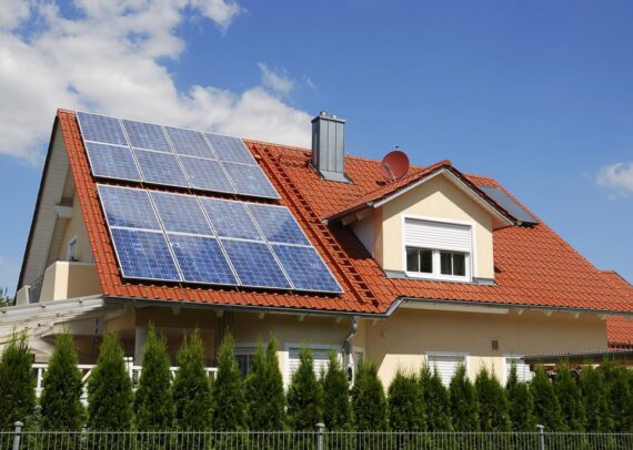 Solar panels on a house roof